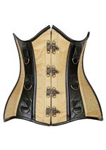 Gold Brocade Faux Leather Under Bust Women Corset