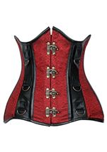 Wine Brocade Leather Under Bust Women Corset