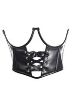 Faux Black Leather Steel Boned Lace Up Cincher