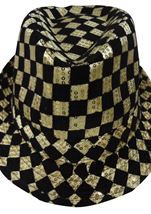 Gold Checkerboard Fedora Hat