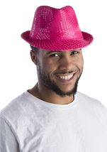 Pink Sequined Unisex Fedora Hat