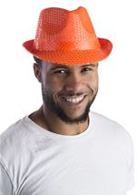 Orange Sequined Unisex Fedora Hat