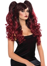 Adult Long Burgundy Women Wig With Ponies