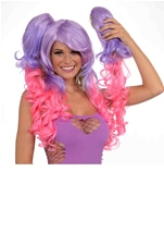 Adult Hot Pink And Purple Woman Wig With Pony