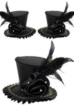 Mini Top Black Satin Hat With Satin Black Rose