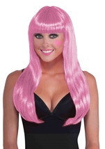 Neon Pink Woman Long Wig