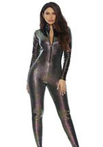 Adult Black Zip Front Reptile Women Jumpsuit