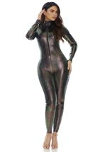 Black Zip Front Reptile Women Jumpsuit