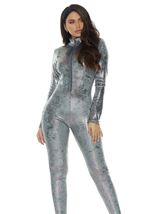 Adult Zip Front Reptile Charcoal Women Jumpsuit