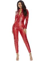 Red Zipfront Reptile Woman Jumpsuit