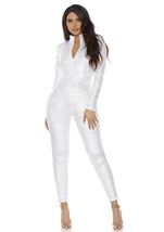 White Zip Front Reptile Women Jumpsuit