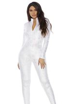 Adult White Zip Front Reptile Women Jumpsuit