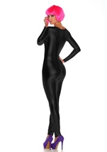 Adult Metallic Zip Front Women Black Bodysuit