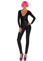 Metallic Zip Front Women Black Bodysuit