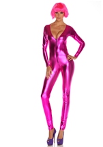 Adult Metallic Zipfront Fuchsia Women Bodysuit