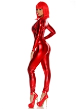 Adult Metallic Zipfront Red Women Bodysuit