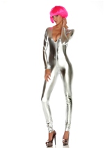 Adult Metallic Zipfront Silver Women Bodysuit