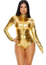 Metallic Zipfront Gold Women Bodysuit