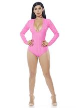 Adult Hologram Low Cut Women Bodysuit Pink