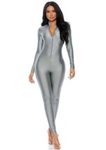 Mock Neck Women Silver Bodysuit Creative Costume