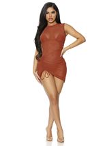 Adult Full Coverage Ruched Mesh Pool Woman Dress Rust