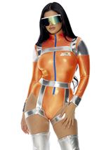 Adult Space Out Astronaut Women Metallic Orange Bodysuit Costume