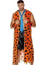 Adult Bedrock Bro Mens Cartoon Character Costume Orange