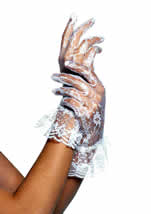 Lace Wrist Length Ruffle Gloves White