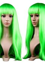 Long Straight Hair Party Wig Green