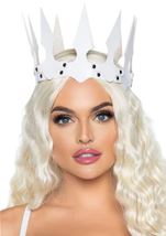 Faux Leather Spiked Women Evil Crown White