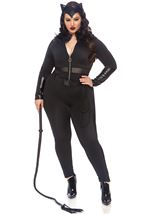 Adult Plus Size Sultry Supervillain Women Catsuit Costume