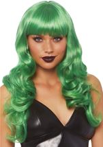Misfit Long Wavy Bang Women Wig Green