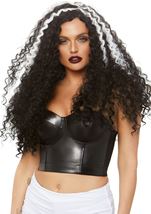 Adult Long Full Curly Scary Wig White Black