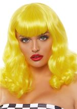 Retro Bang Curly Bob Women Wig Yellow