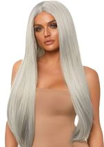 Long Straight Center Part Women Wig Grey