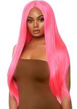 Long Straight Center Part Women Wig Neon Pink