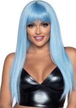 Silky Long Straight Bang Women Wig Blue