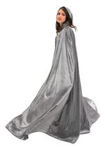 Adult Grey Hooded Full Length Velvet Cloak