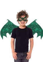 Kids Unisex Green Dragon Wings And Mask Set