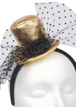 Mini Gold Top Hat Headband With Black Rose