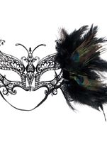 Masquerade Feather Mask Black