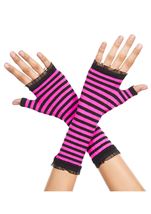 Opaque Stripes Woman Gloves Hot Pink