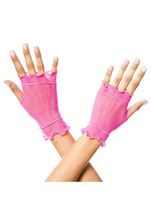 Flounce Fishnet Woman Gloves Neon Pink