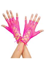 Fishnet Fingerless Woman Gloves Hot Pink
