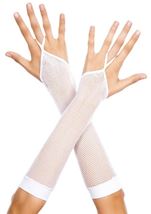 Finger Loop Fishnet Woman Arm Warmer White