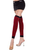 Striped Acrylic Thigh High Leg Warmers Red Black