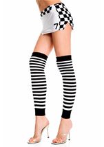 Striped Acrylic Thigh High Leg Warmers Black White