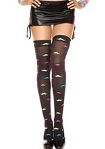 Neon Mustache Print Opaque Thigh High