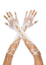 Lace Up Fishnet Woman Arm Warmer White