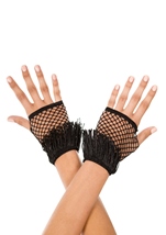 Fringed Mini Diamond Net Gloves Black